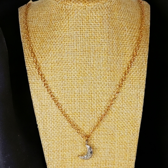 Silver Crescent Moon Charm Gold Chain Mixed Metal Space Galaxy Astrology Zodiac - Picture 4 of 8